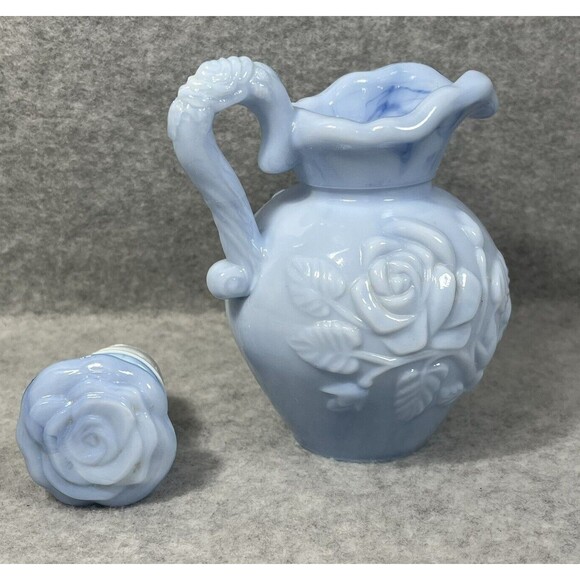 Vtg 1978 Avon Blue Swirl Milk Glass Pitcher 6.5"‎ Bubble Bath Bottle Victorian - Picture 6 of 13